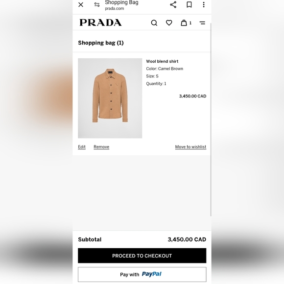 Prada Cashmere/Virgin wool button front shirt, size small, camel colour - Picture 7 of 9